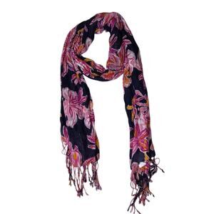 Lilly Pulitzer Murfee Scarf Via Sunny Navy Floral Metallic Fringe‎ Wrap Shawl